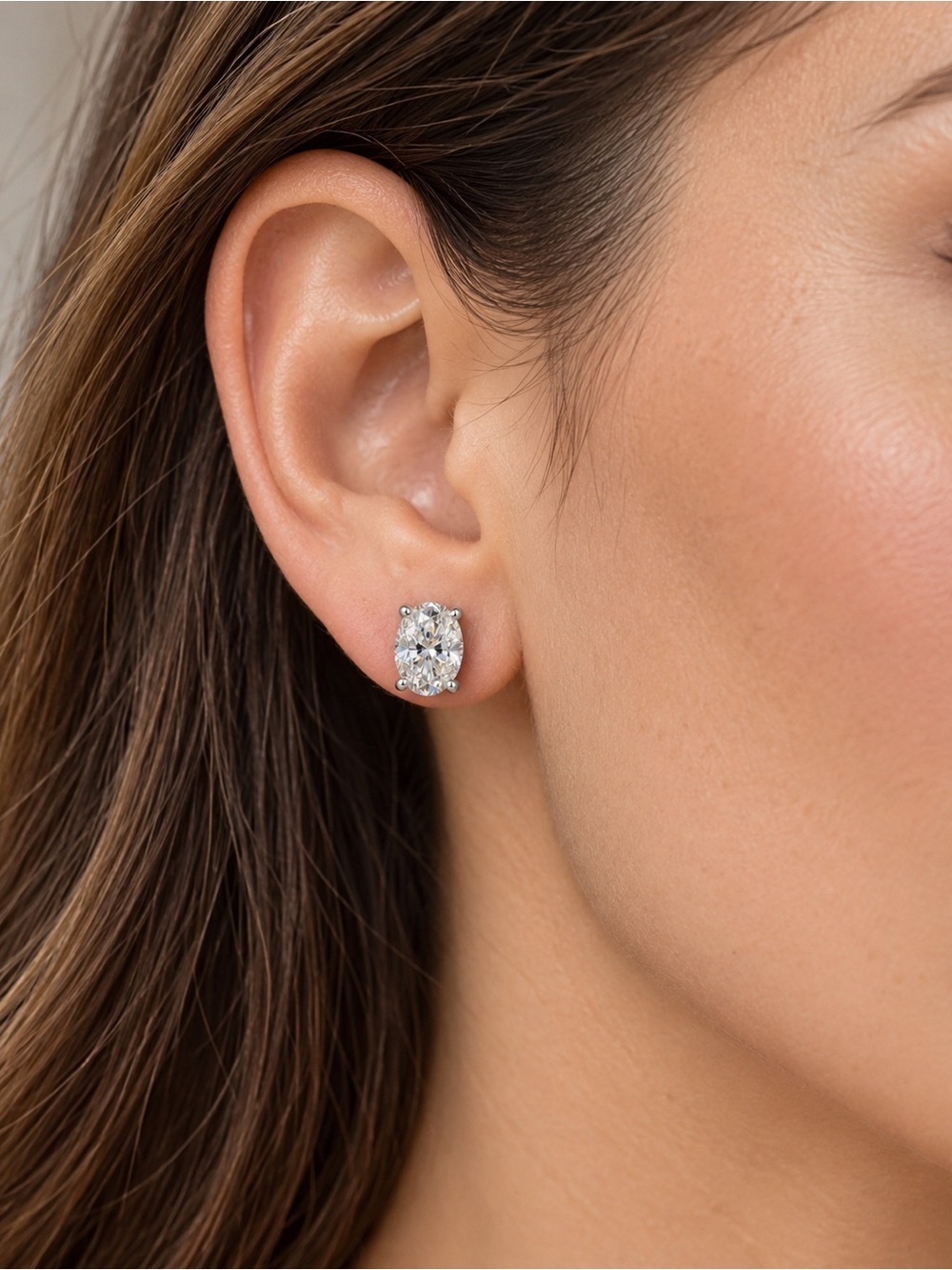 2 CTW Oval Moissanite Stud Earrings, Sterling Silver, D Color VVS